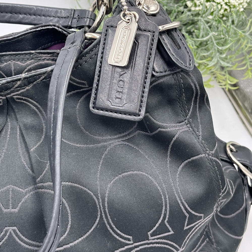 Coach Large Black Signature Maggie Mia Shoulder Bag Handbag Hobo Bag #16153 - Picture 15 of 16